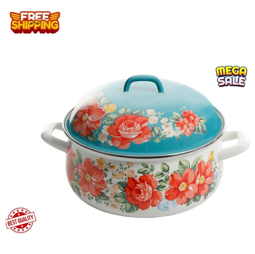 The Pioneer Woman Rose Shadow 5-Quart Enamel Cast Iron Dutch Oven 