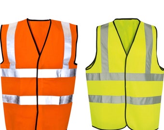 Men Hi Viz Vest High Vis Safety Waistcoat Yellow Orange Visibility Jacket