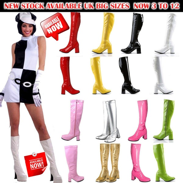 New Women's Ladies Fancy Dress Party GO GO Boots - 60s & 70s Party Sizes 3 TO 12