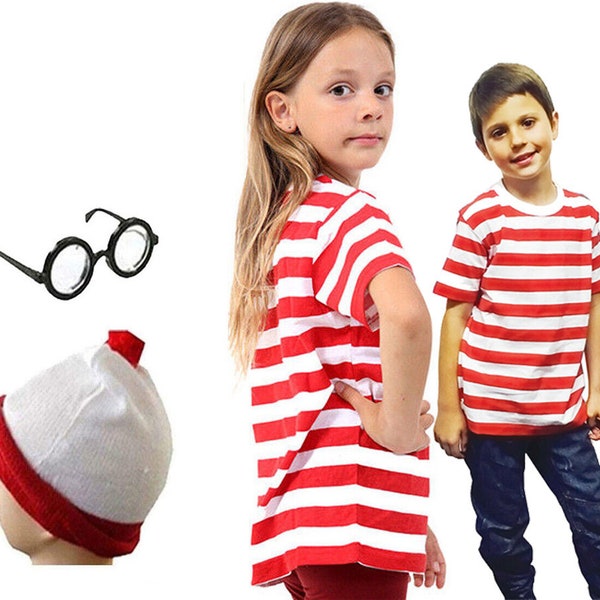 T-shirt per bambini a maniche corte a righe rosse e bianche. Top fantasia della settimana del libro per bambini