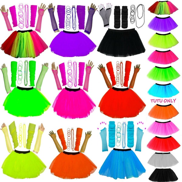 Women's Neon UV Tutu Skirt 1980's Fancy Dress Hen Party Costume Adults Skirts