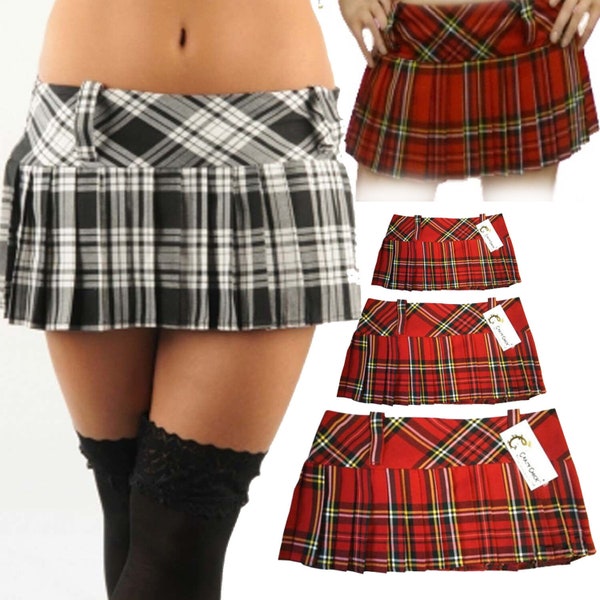 Mesdames Scottish Hipster Tartan Kilt Zip latéral Mini jupes plissées Tartan pour femme