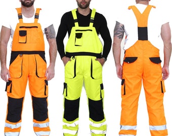 Men's Hi Vis Contrast Bib & Brace Dungaree Work Wear Breathable Overall Dungaree