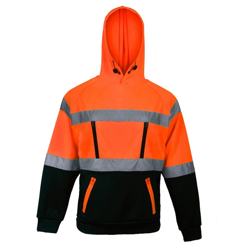 Men's Hi Vis 4 Zip Pullover Hoodie Safety Work Wear Hoodie Top Jacket