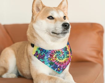 Psychedelic Paws: Grateful Dead-inspired Dead Head Dog Bandana Collar | Pet Bandana