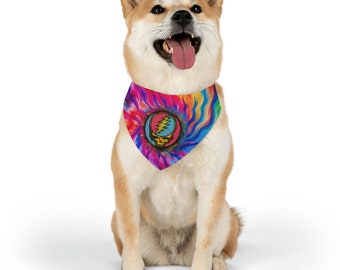 Psychedelic Paws: Grateful Dead Steal Your Face Dead Head Dog Collar Bandana | Pet Bandana