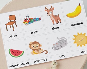 56 Flashcards | First Words | Flashcards for Toddlers | Children Educational Flashcards | Animal flashcards | Montessori | Food flashcards |