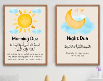 Morning and Night Dua | Islamic Kids dua | Islamic Nursery Poster | Islamic Art | Dua Poster | Supplication Poster | Doa | Waking up Dua |