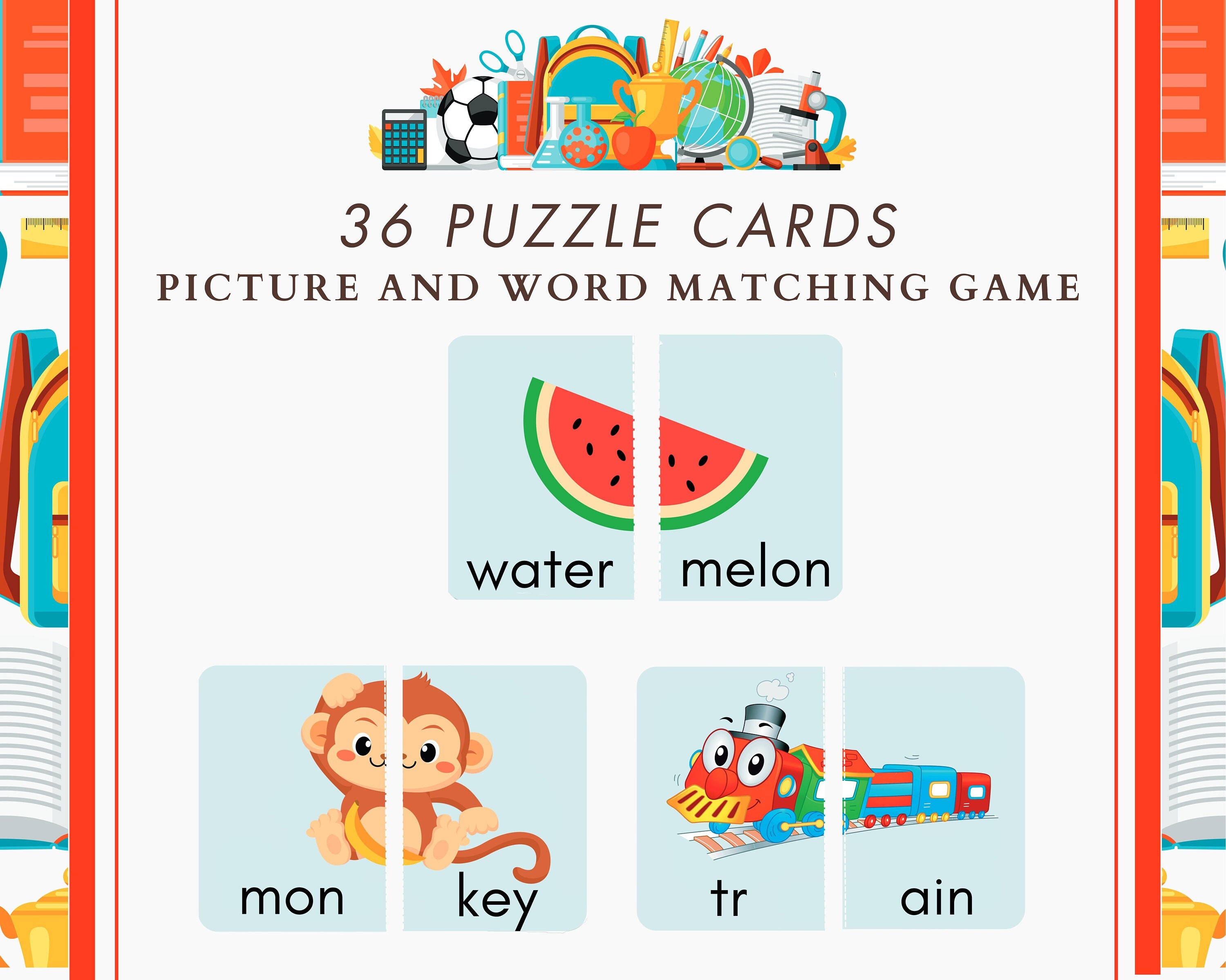 Montessori Puzzle | Baby First Words | Matching and Sorting Puzzle Games for Kids | Animal flashcards | Food flashcards | Puzzle flashcards