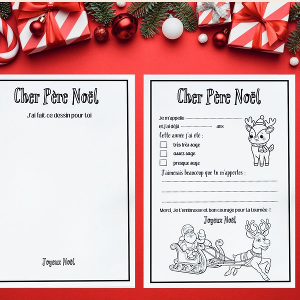 Lettre au Père Noël + Livre de Coloriage de Noël Lettre des enfants au Père Noël | Noël imprimable Liste de souhaits de Noël | cadeaux Noël
