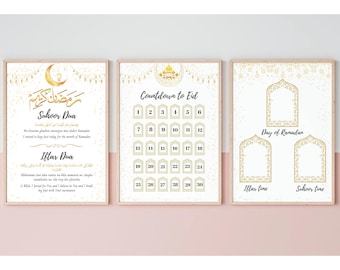 ZESTAW Ramadanu | Kalendarz Ramadan Dua i czas iftar | Wystrój Ramadanu | Prezent na Ramadan | Ramadan do druku | Sztuka ścienna Ramadanu
