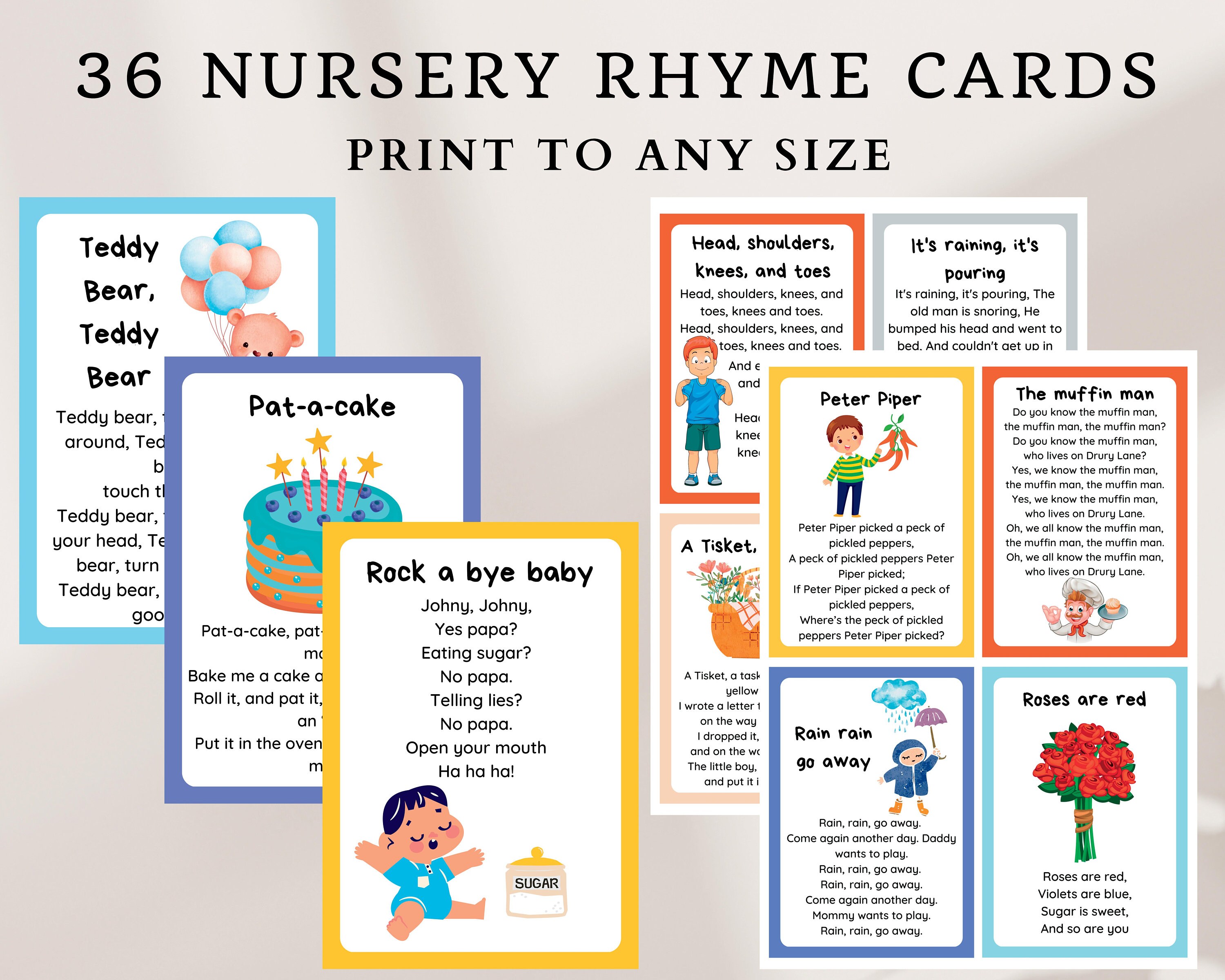 36 Nursery Rhyme Cards Preschool Learning Preschool Songs Etsy
