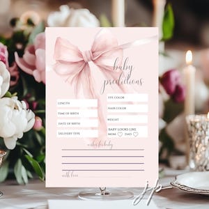 Jeu de cartes prédictions de bébé noeud rose imprimable coquette filles jeu de douche souhaits pour bébé cartes activités baby shower fard à joues téléchargement immédiat