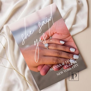 She Said Yes Verlobungsmitteilung Bearbeitbare Minimalistische Foto Karten Vorlage Verlobungsfeier Einladung für Canva Sofortiger digitaler Download