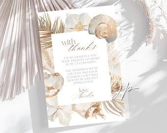 Seashells Thank You Card Coastal Bridal Shower Editable Gift Message Beach Birthday Party Thanks for Coming Card Template Digital Download