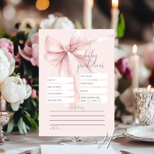 Jeu de cartes prédictions de bébé noeud rose imprimable coquette filles jeu de douche souhaits pour bébé cartes activités baby shower fard à joues téléchargement immédiat