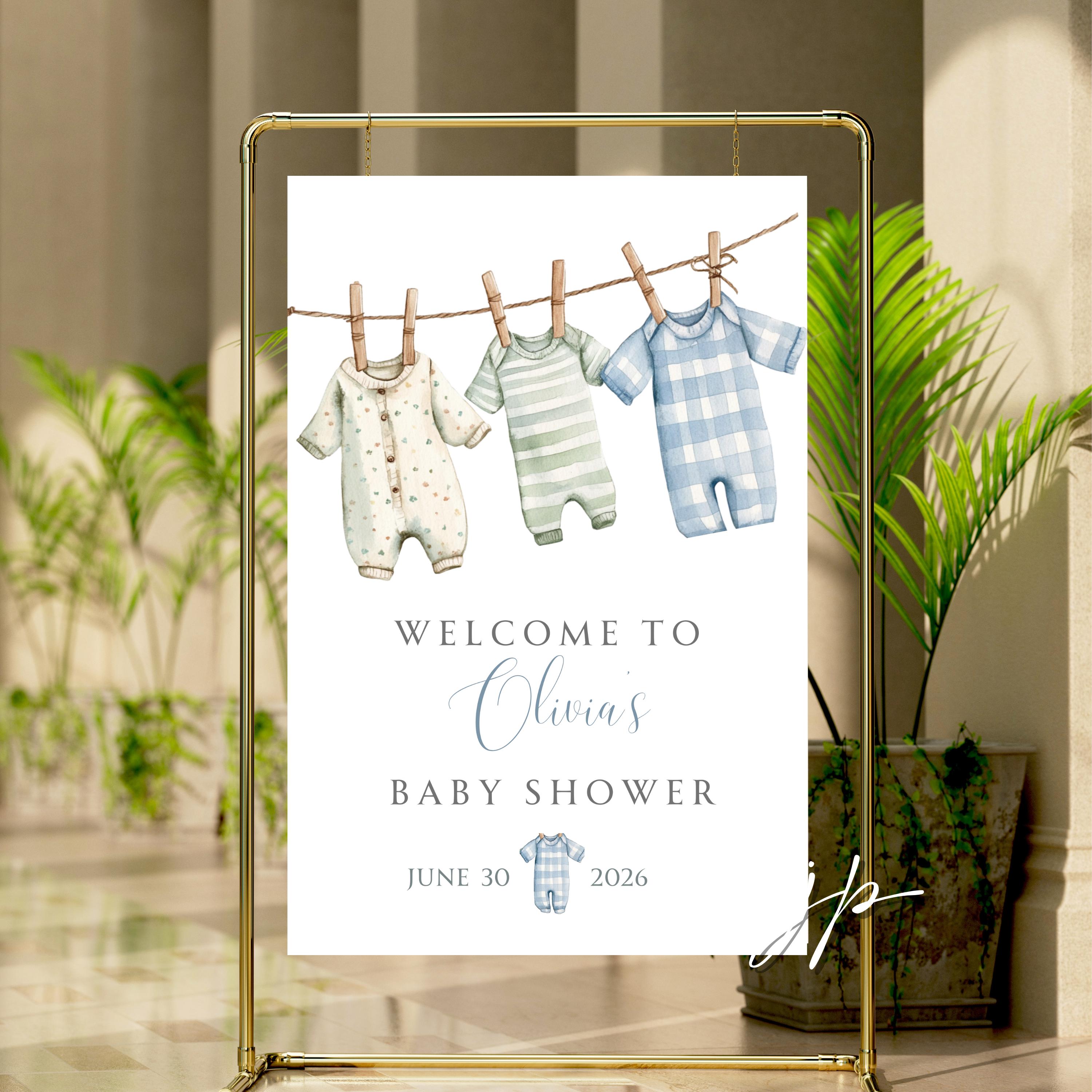 Baby Clothes Welcome Signs Boys Sage Green and Blue Baby Shower Decor ...