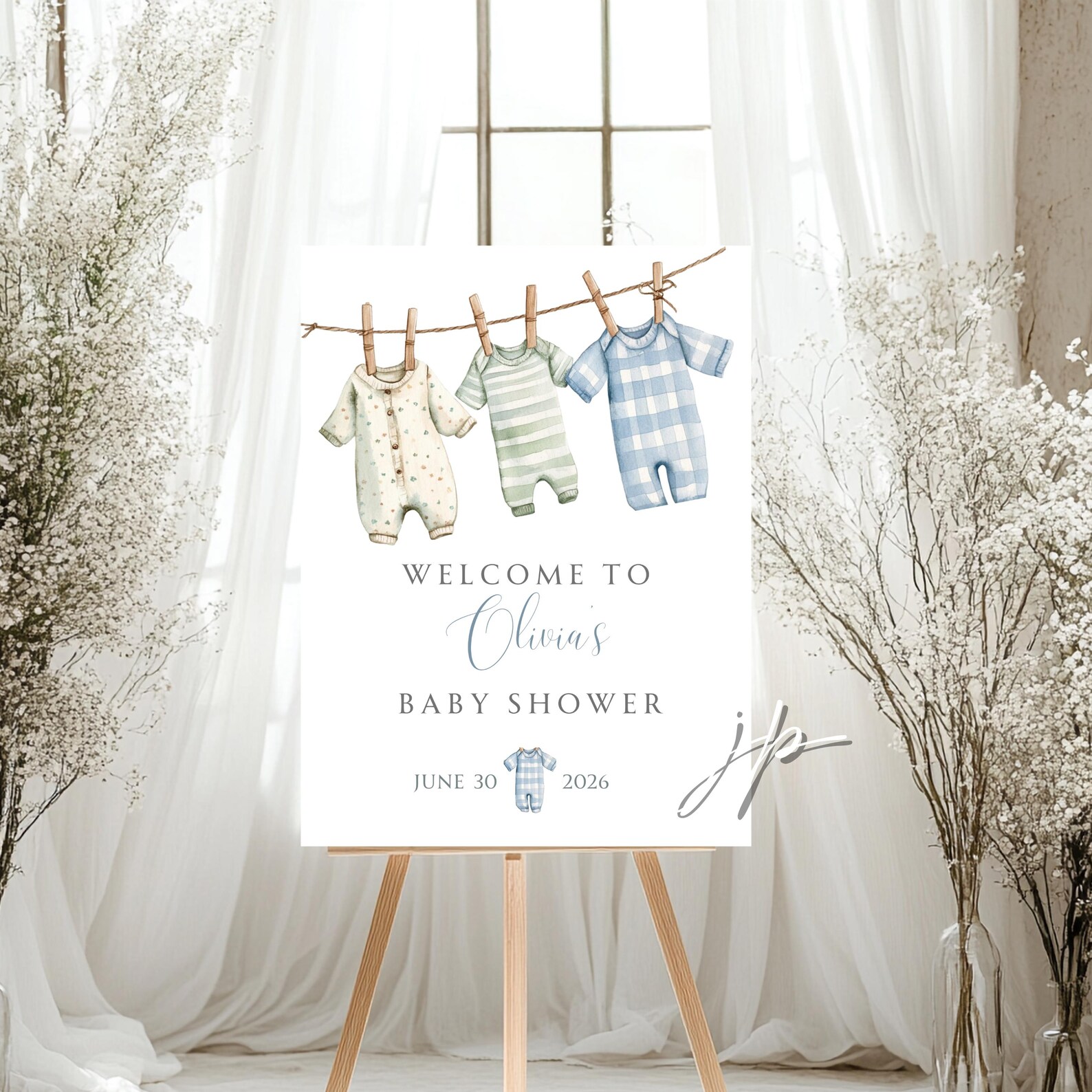Baby Clothes Welcome Signs Boys Sage Green and Blue Baby Shower Decor ...