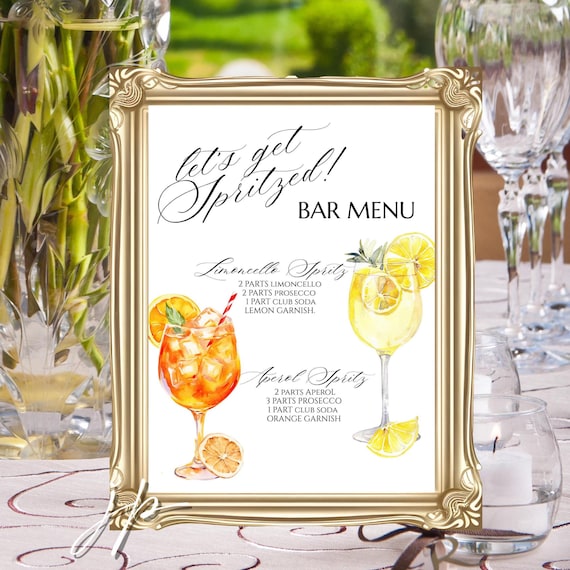Spritz Bar Menu Sign Template Aperol Spritz Bridal Shower Table Sign Editable Let's Get Spritzed Limoncello Drink Menu Baby Brunch Station