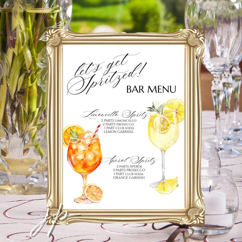 Spritz Bar Menu Sign Template Aperol Spritz Bridal Shower Table Sign Editable Lets Get Spritzed Limoncello Drink Menu Baby Brunch Station image 1