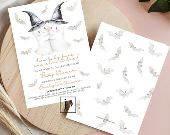 Twins Halloween Baby Shower Invitation Two Baby Boos Almost Due Invite Template Cute Ghosts Baby Brunch Invite Template Digital Download