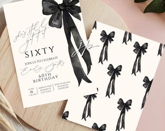Black Bow 60th Birthday Invite for Women Editable Coquette Party Invitation Template Still Got It At Sixty Elegant Invite for Canva Download