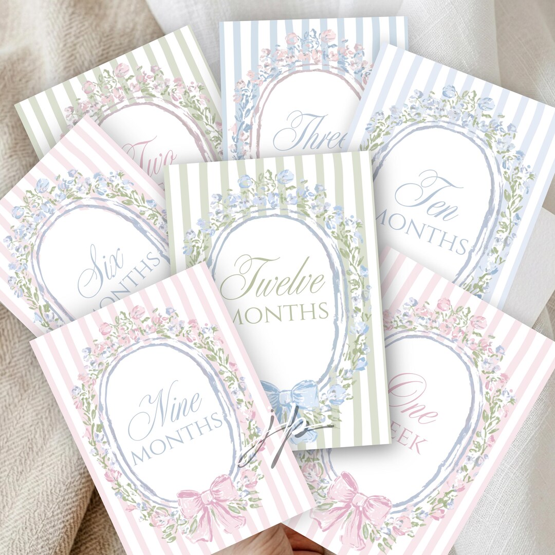 Vintage Baby Monthly Milestone Cards Set Grandmillennial Flowers ...