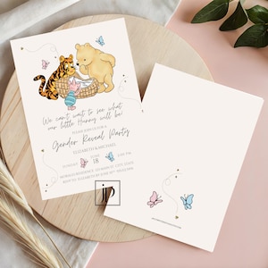 Classic Winnie the Pooh Gender Reveal Invitation Editable What Will Our Little Hunny Be Invite Reveal Party Invitation Template Download