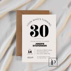 Men’s Modern 30th Birthday Invitation Editable Minimalist 50th Party Invite Template 40th Adult Birthday Digital Download for Canva image 4