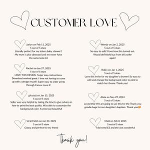 a thank card for a customer with hearts on it