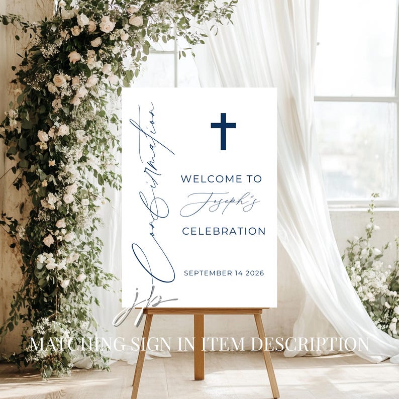 Boys Confirmation Invite Modern Navy Blue and White Invitation Editable Minimalist Confirmation Party Template for Canva Digital Download image 7