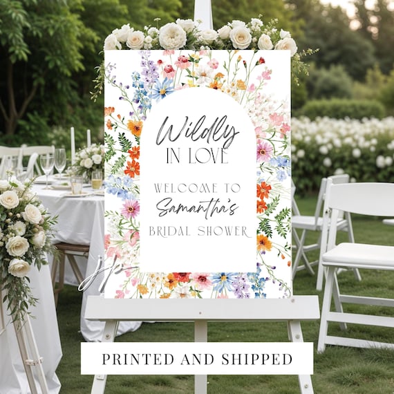 Personalized Wildly In Love Bridal Shower Welcome Sign Boho Hand Painted Wildflowers Brunch Entrance Decor Foam Board PRINTED and SHIPPED