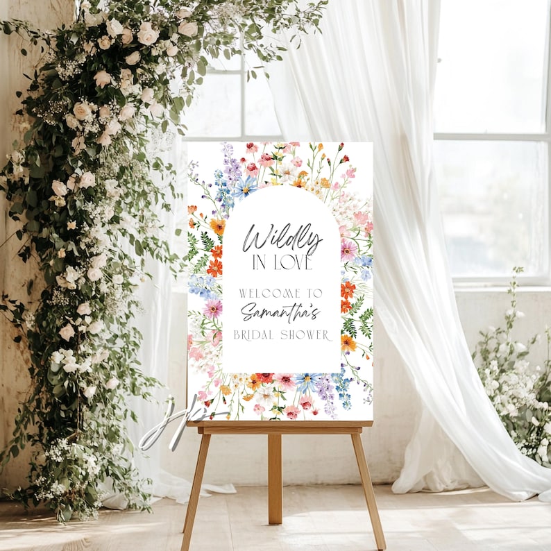 Personalized Wildly In Love Bridal Shower Welcome Sign Boho Hand Painted Wildflowers Brunch Entrance Decor Foam Board PRINTED and SHIPPED image 4