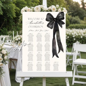 Black Bow Seating Sign Template Women's Birthday Party Table Number Chart Editable Coquette Bridal Shower Find Your Seat Digital Download