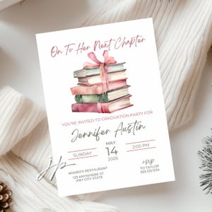 Editable Her Next Chapter Graduation   Invitation Template Story Book Theme High School Grad Party Invite College Graduation Canva Download