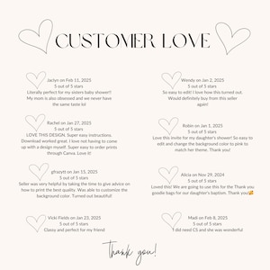 a thank card for a customer with hearts on it