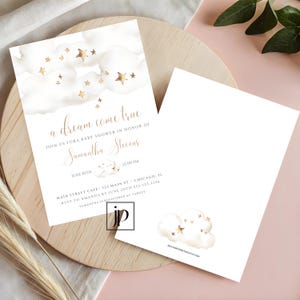 Invito per baby shower da sogno che si avvera Invito per bambino o bambina Nuvole e stelle Modello tema celeste neutro modificabile Download digitale