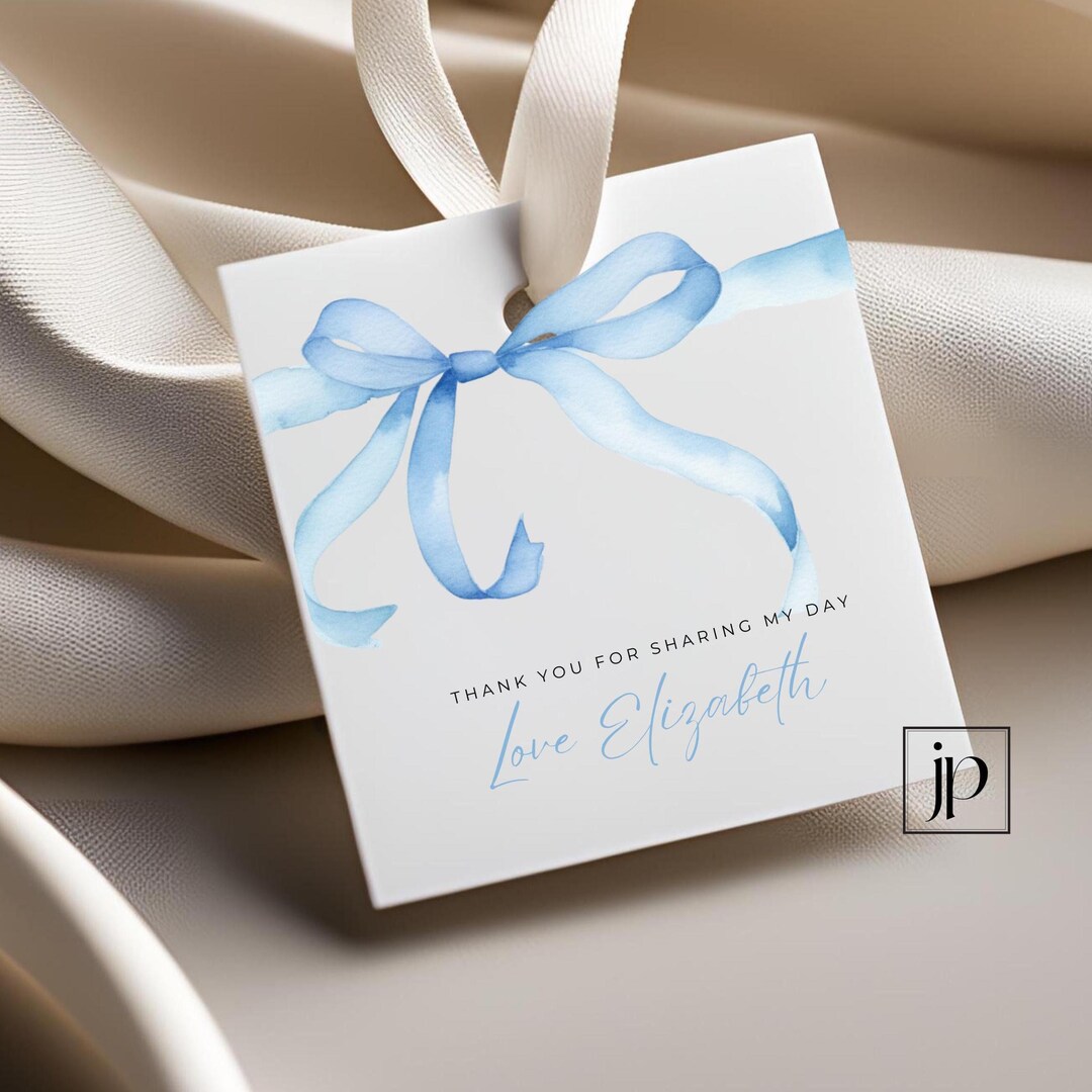 Editable Blue Bow Thank You Tags Baby Boy Shower Favor Sticker Template ...