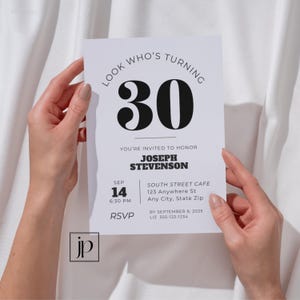 Men’s Modern 30th Birthday Invitation Editable Minimalist 50th Party Invite Template 40th Adult Birthday Digital Download for Canva image 6