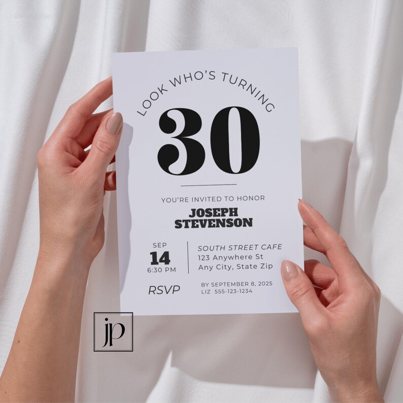 Men’s Modern 30th Birthday Invitation Editable Minimalist 50th Party Invite Template 40th Adult Birthday Digital Download for Canva image 6
