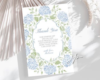 Something Blue Bridal Shower Thank You Card Editable Hydrangeas Gift Message Template Grandmillennial Floral Brunch Canva Digital Download