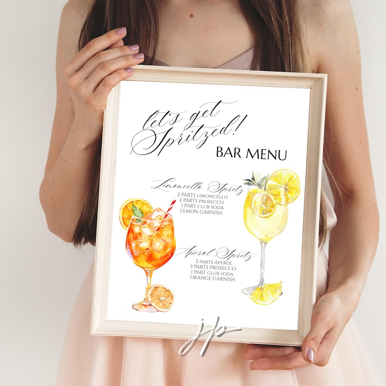 Spritz Bar Menu Sign Template Aperol Spritz Bridal Shower Table Sign Editable Lets Get Spritzed Limoncello Drink Menu Baby Brunch Station image 3