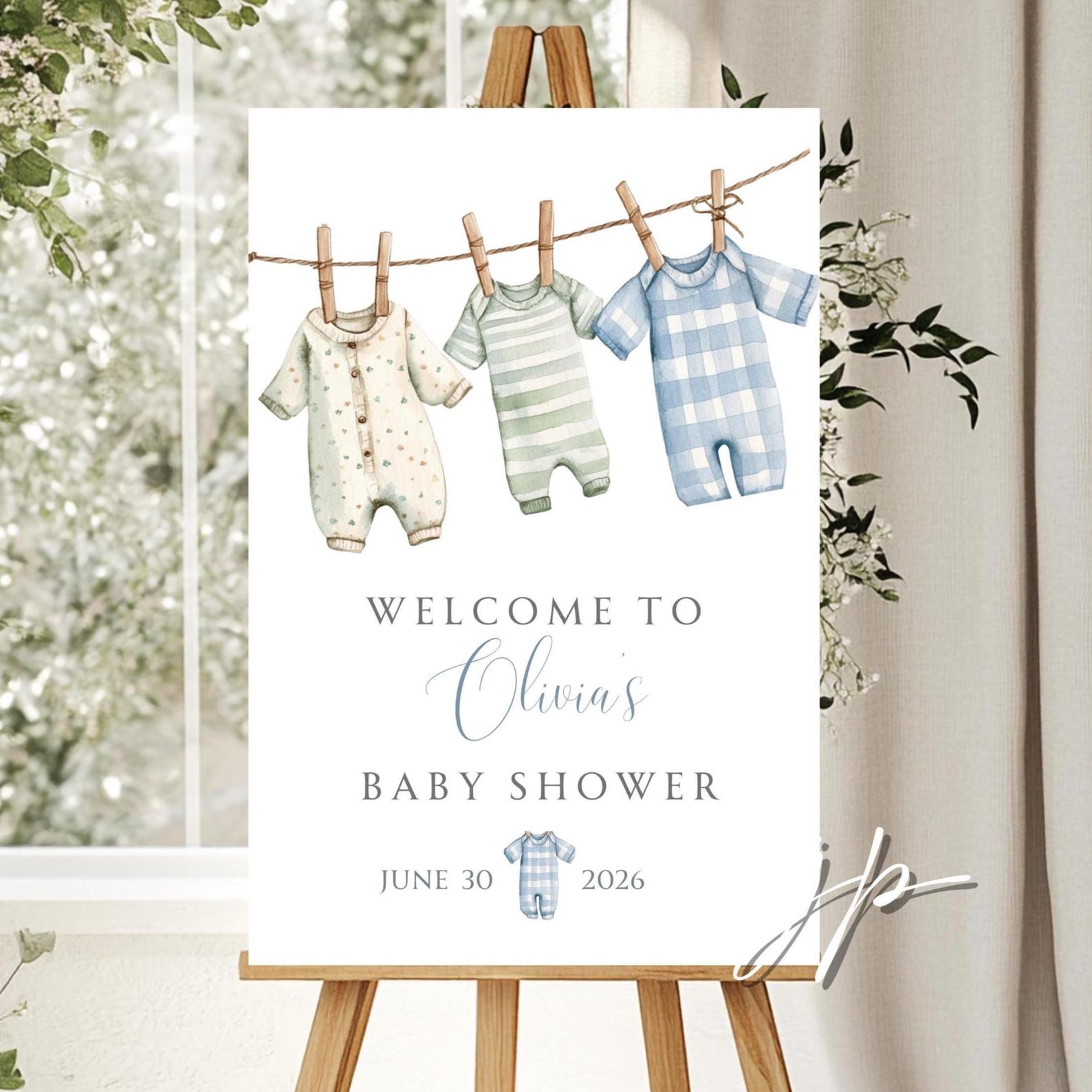 Baby Clothes Welcome Signs Boys Sage Green and Blue Baby Shower Decor ...