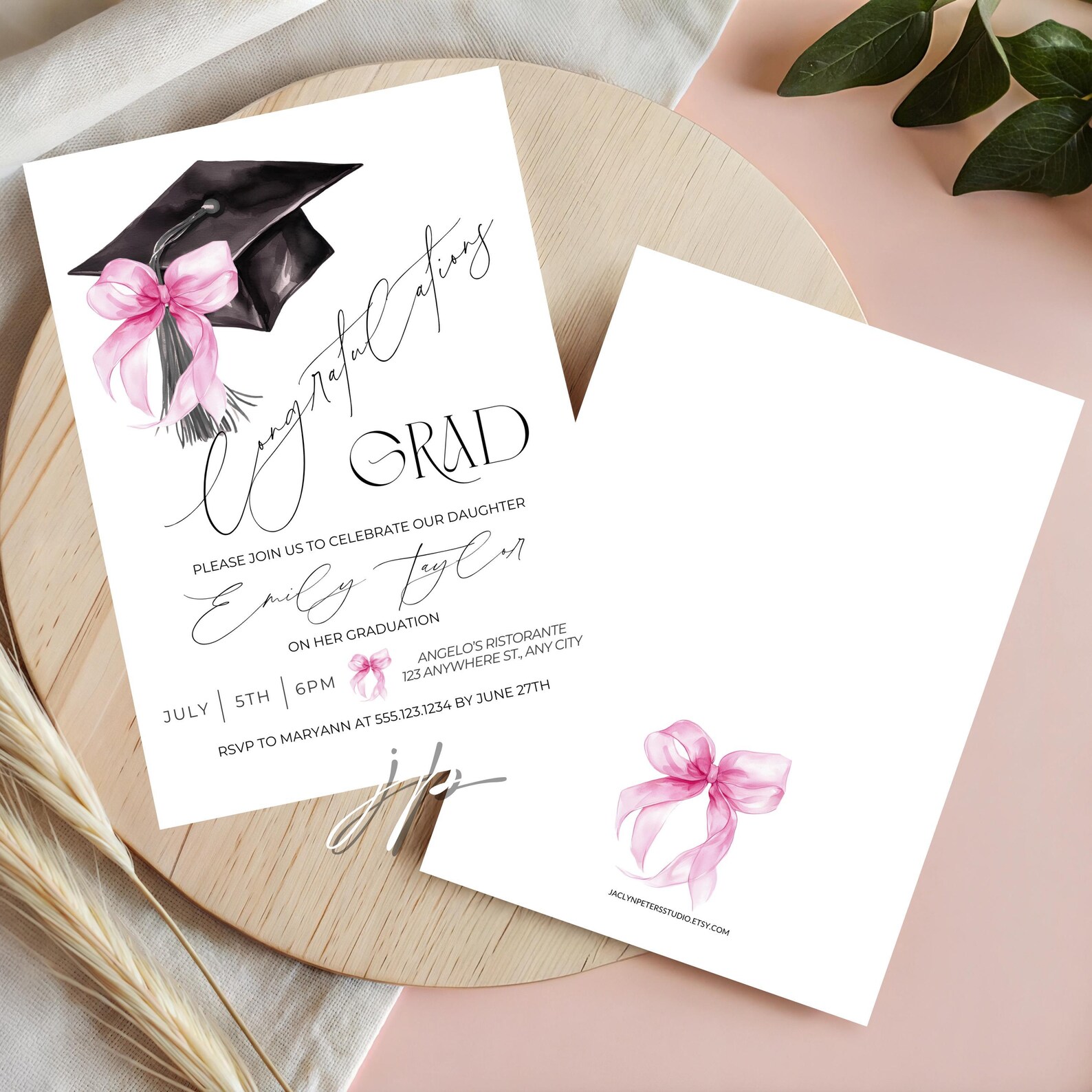 Pink Grad Invite Template Pink Bow Graduation Party Invite Template Womens College Grad ...