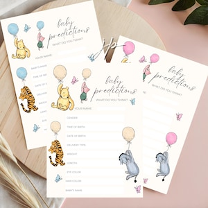 Ensemble de jeux de prédiction vintage ourson bébé, garçon ou fille, jeu de devinettes pour baby shower, Winnie et ses amis, carte de jeu de révélation du sexe, téléchargement imprimable