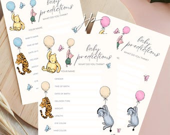 Classic Pooh & Friends Pooh Baby Prediction Game Card Set Gender Reveal Party Activity Printable Baby Shower Guesses Game Digital Download