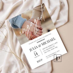 Photo Engagement Party Invitation Modern Editable Template for Canva Minimalist Engagement Announcement Instant Digital Download