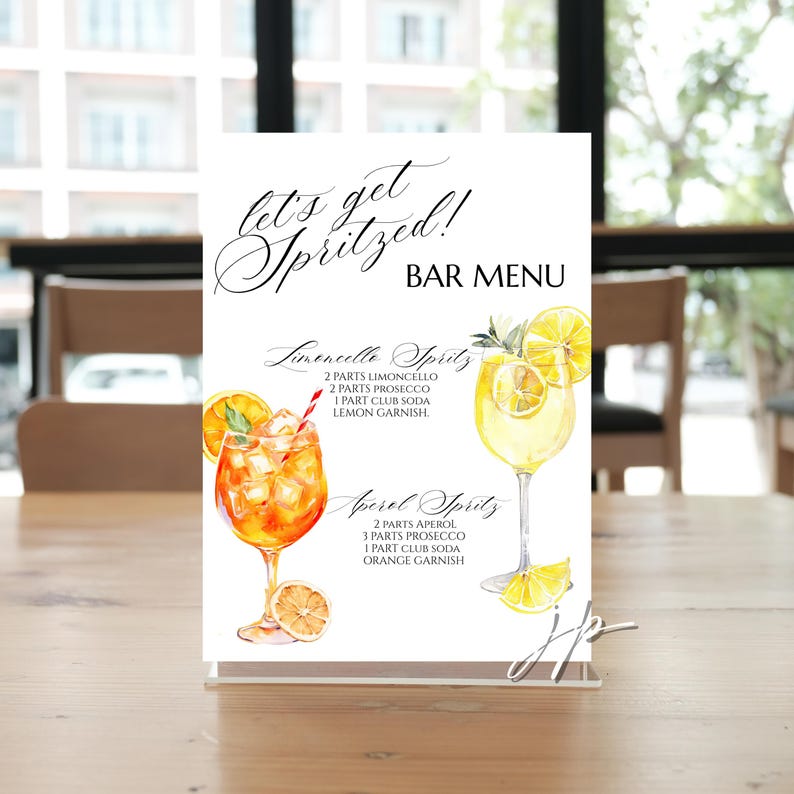Spritz Bar Menu Sign Template Aperol Spritz Bridal Shower Table Sign Editable Lets Get Spritzed Limoncello Drink Menu Baby Brunch Station image 4
