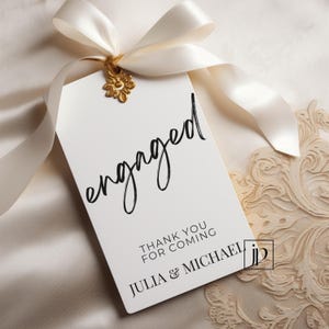 Editable Engagement Party Thank You Tags Modern Rectangle Favor Tag Template for Canva Thanks For Coming Minimalist Bottle Tags Download