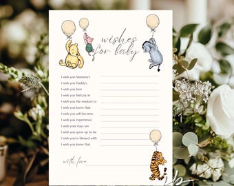 Classic Pooh Wishes For Baby Shower Game Card Gender Neutral Winnie the Pooh & Friends Reveal Party Activity Game Printable Instant Download